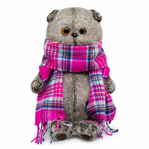 Мягкая игрушка Basik&Co Кот Басик в ярко-розовом шарфе, 19 см, BUDIBASA