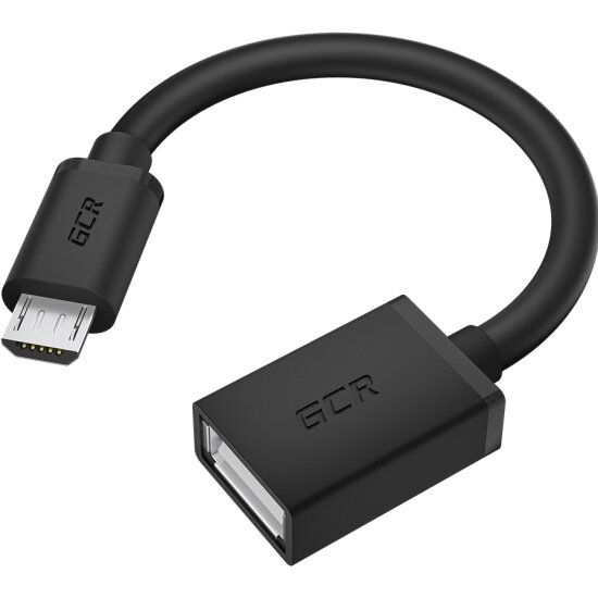 Адаптер переходник Gcr OTG 0.15m USB, microB 5pin/AF, черный, 28/28 AWG, морозостойкий, -53381