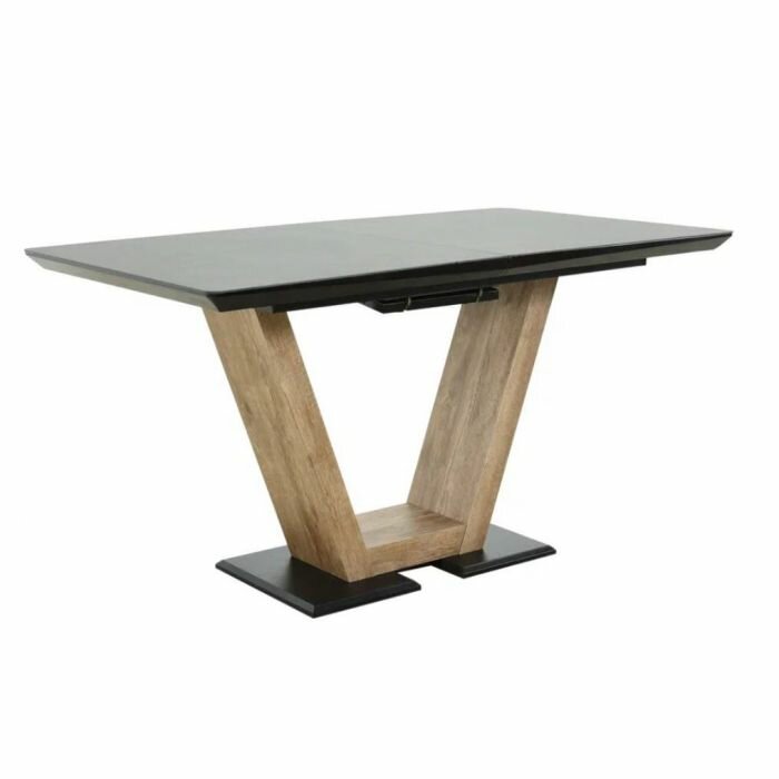 фото Стол "Торонто" Glass (140 (171,50)х80/стекло черное/пленка черный/ПВХ2: ель умбра 640/каркас: черный мат.)