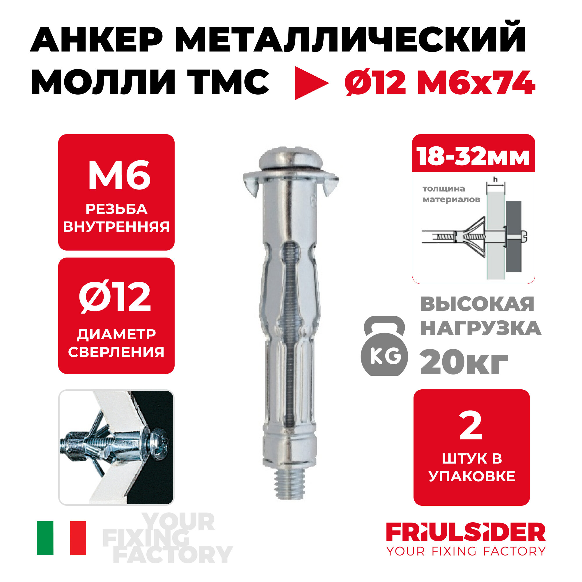 Анкер металлический для листовых материалов TMC 6x74 (2 шт) - FRS - пакет Партнер