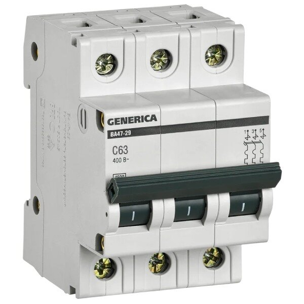 Автоматический выключатель IEK Generica ВА47-29, 3P, 63А, C, 4,5кА