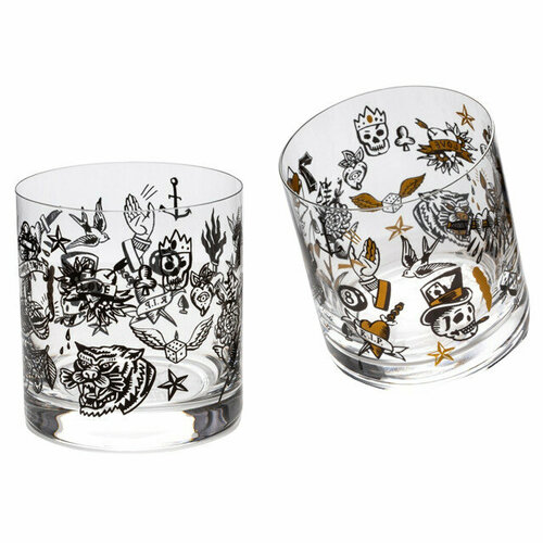 Набор стаканов crystalex барлайн 2шт 410мл виски стекло черный декор 4768₽