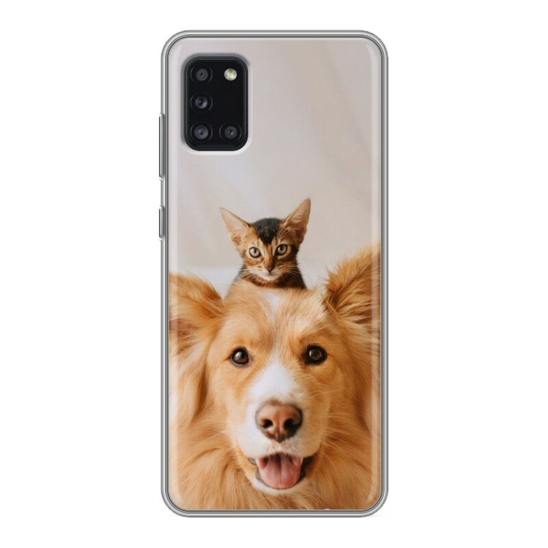 Дизайнерский силиконовый чехол для Samsung Galaxy A31 Собака и котенок