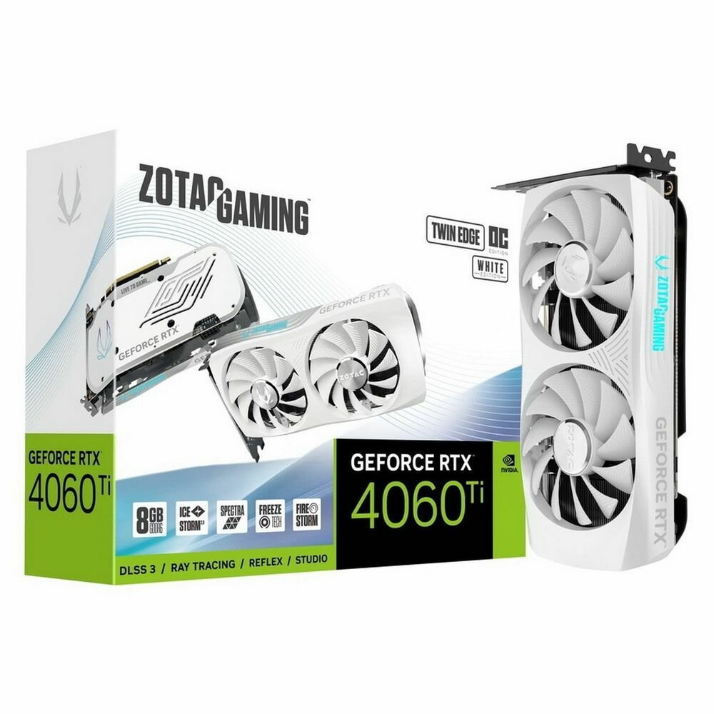 Видеокарта Zotac RTX4060Ti 8GB TWIN EDGE OC WHITE ED GDDR6 128bit 3xDP HDMI 2FAN Medium Pack