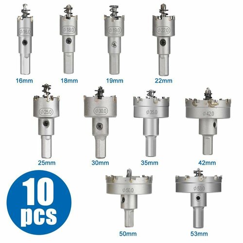 Набор твердосплавных коронок XCAN по металлу 16-53мм 10 шт 3349₽