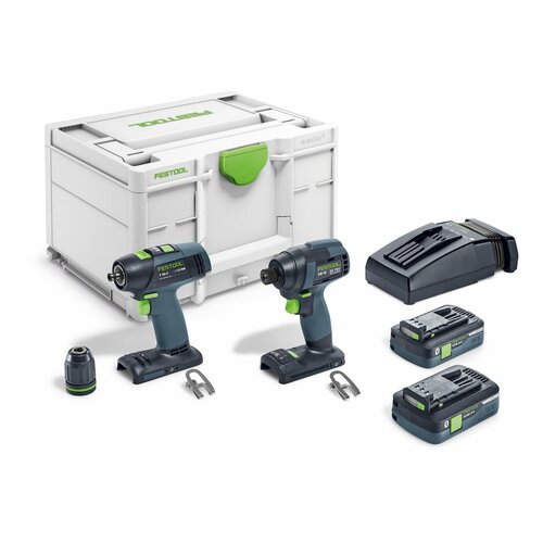 Комплект импульсный шуруповерт и дрель-шуруповерт Festool TID 18 HPC 4,0 I-Set + T18 аккумуляторная дрель шуруповерт festool c 18 hpc 4 0 i set 576992