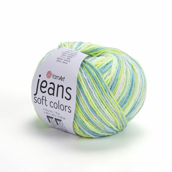 Пряжа Jeans Soft Colors (Yarnart), цвет 6211 лимон-бирюза, 10 мотков