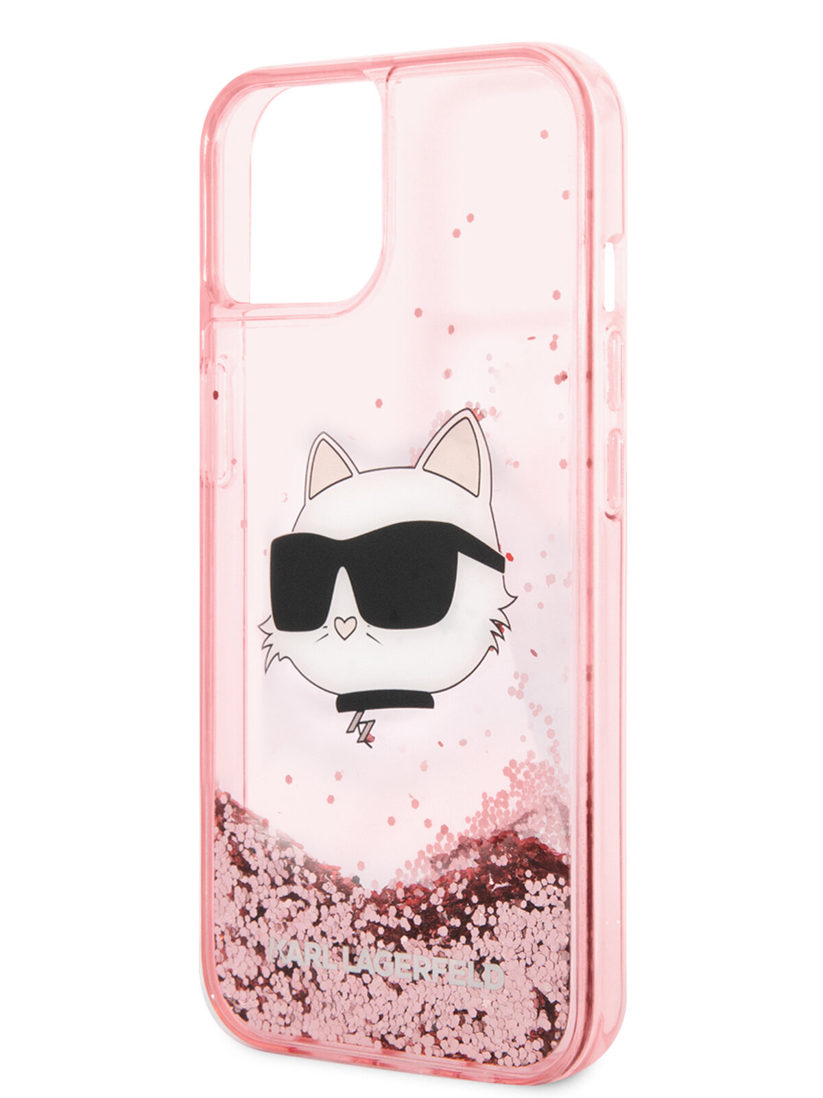 Lagerfeld для iPhone 15 чехол Liquid Glitter NFT Choupette head Hard Pink