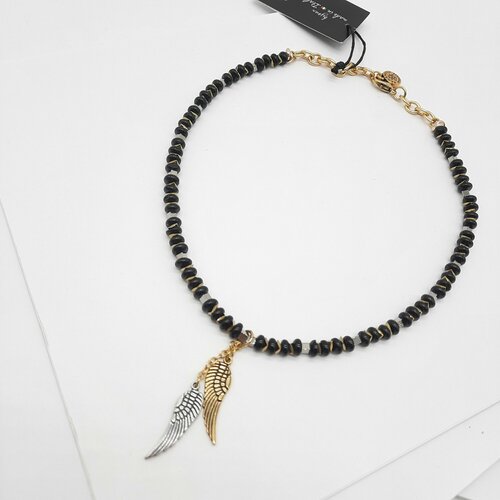 Колье Raganella Princess, гематит, золотой, черный