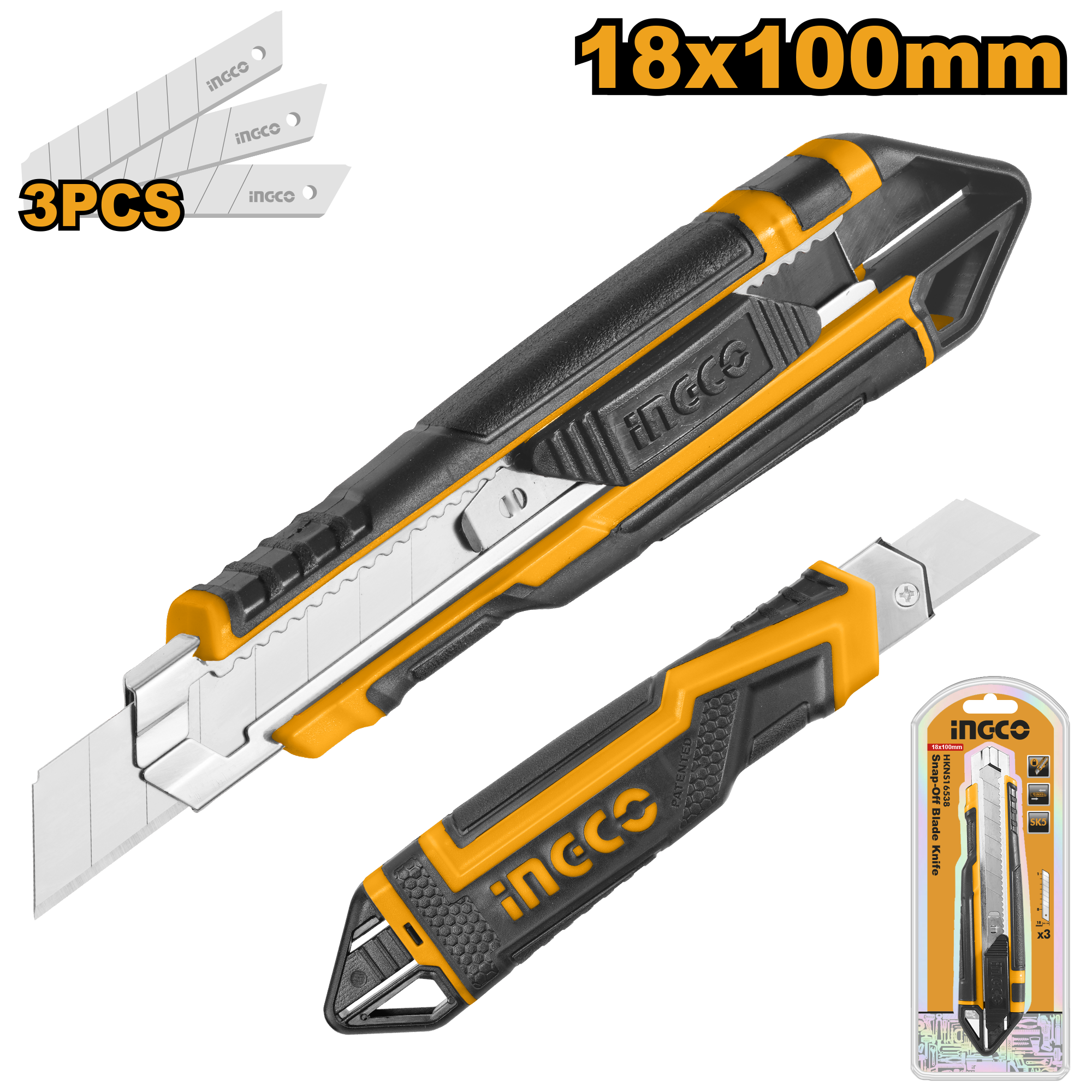 Нож канцелярский INGCO HKNS16538 18*100 мм