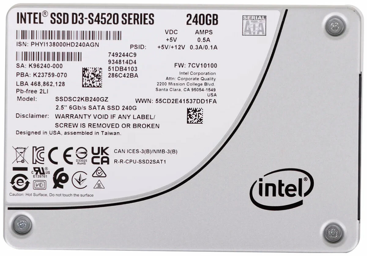 SSD накопитель INTEL D3-S4520 SSDSC2KB240GZ01 240ГБ, 2.5", SATA III [ssdsc2kb240gz01 99a0aa] - фото №16