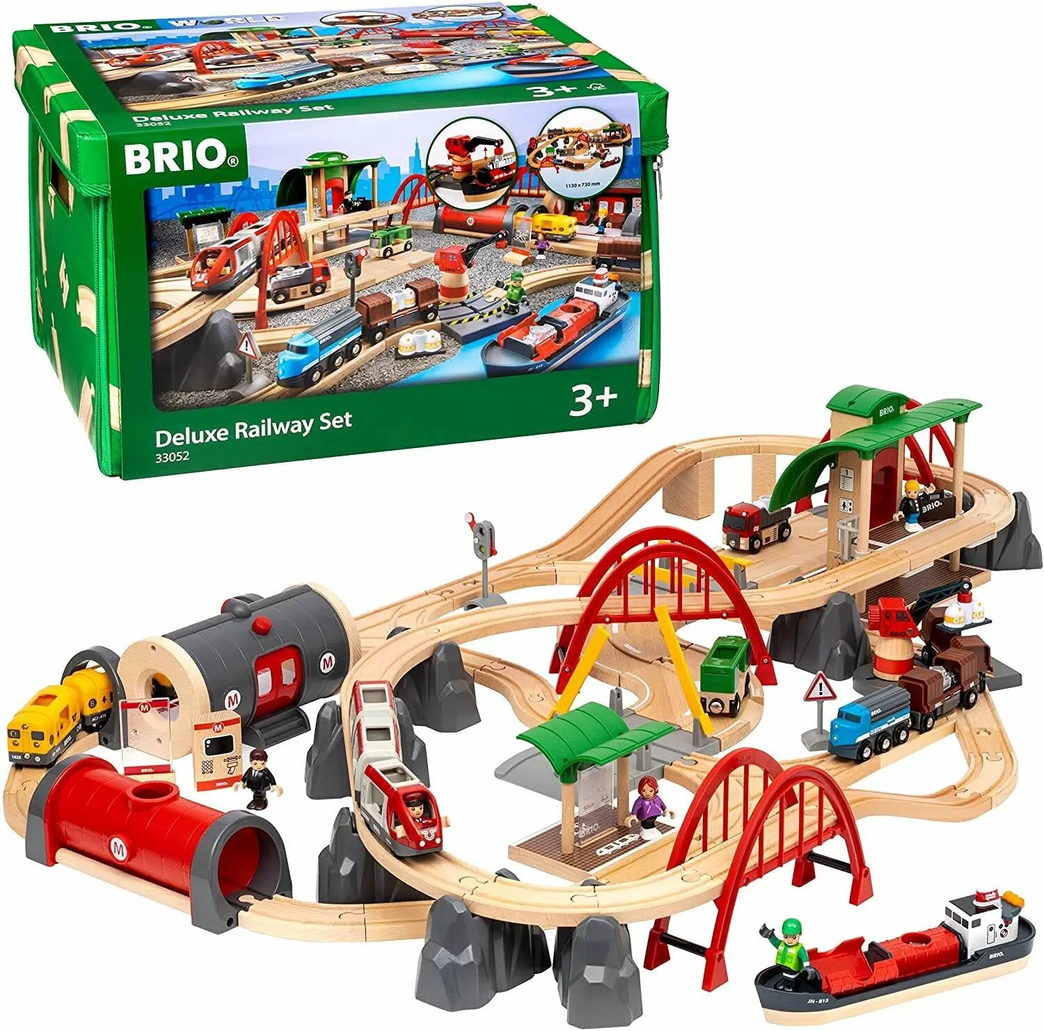 BRIO 33052 Большой двухуровневый игровой набор Люкс, деревянная железная дорога