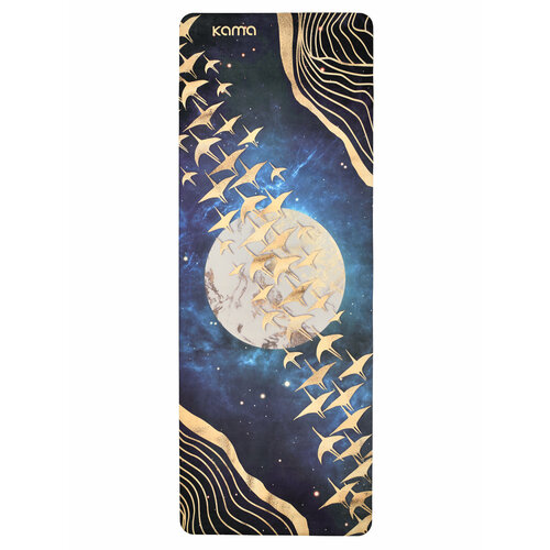 Коврик для йоги спортивный, каучук, микрофибра, темно-синий с луной