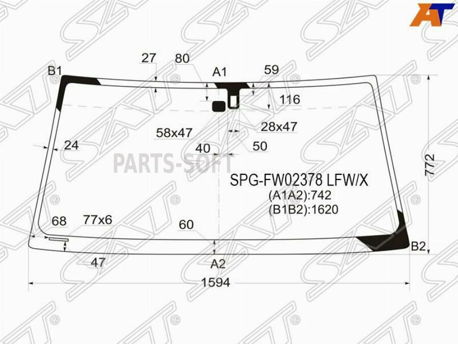 SAT SPG-FW02378 LFW/X Стекло лобовое (Датчик дождя) Toyota Land Cruiser (J100) 98-07 / Lexus LX 98-07 / LX470 05-07 / Toyo