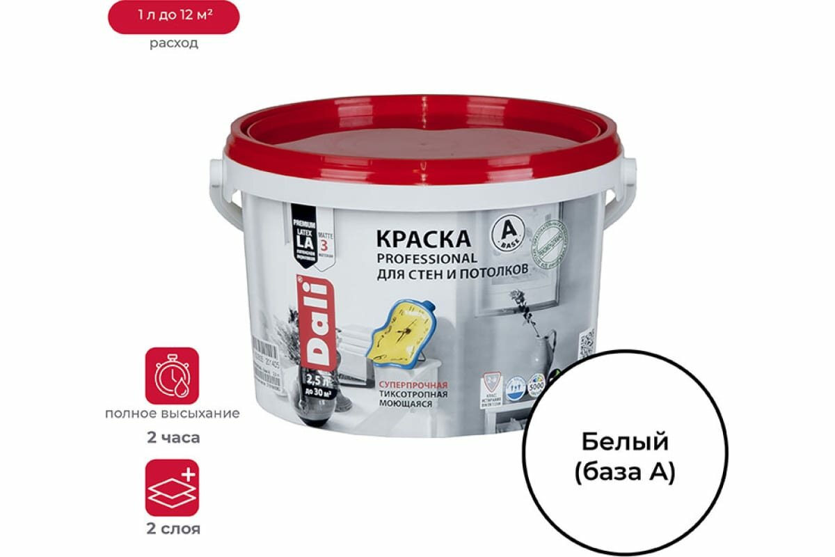 фото Краска DALI Professional акриловая для стен и потолков 2,5л