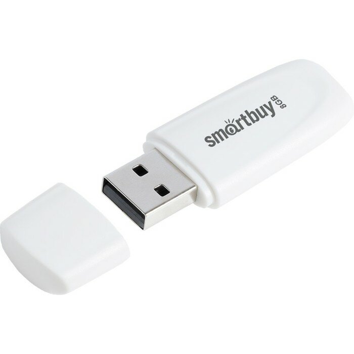 Флешка Smartbuy 008GB2SCW, 8 Гб, USB2.0, чт до 15 Мб/с, зап до 12 Мб/с, белая