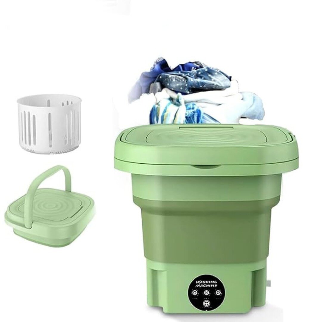 Мини-стиральная машинка автомат / Компактная портативная машина для стирки с 3 режимами / 8 литров / зеленый