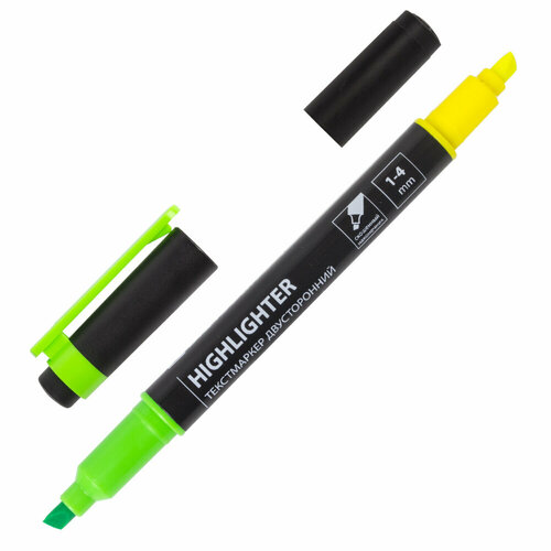 Текстовыделитель двусторонний BRAUBERG, желтый/зеленый, линия 1-4 мм, 150841 упаковка 12 шт. текстовыделитель 12 шт в упаковке brauberg двусторонний желтый зеленый линия 1 4 мм 150841
