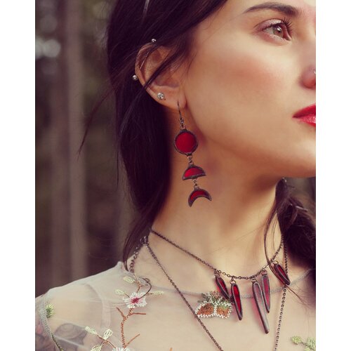 Серьги KATE SHO, стекло, красный