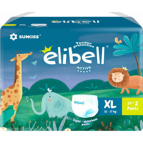 Подгузники-трусики Elibell Active XL 12-17кг 36шт 2549₽