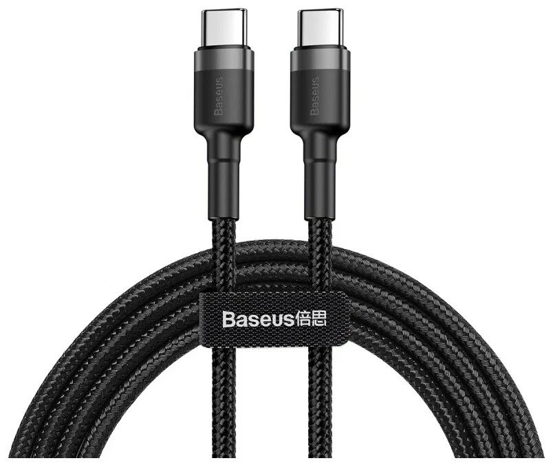 Кабель Baseus Cafule USB Type-C - USB Type-C (CATKLF-GG1) 1м черный/серый