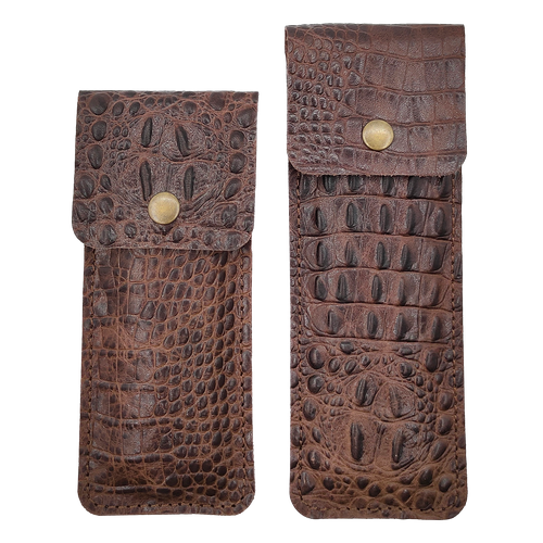 Пеналы для карандашей и ручек из натуральной кожи коричневого цвета Тиснение Крокодил 1599₽