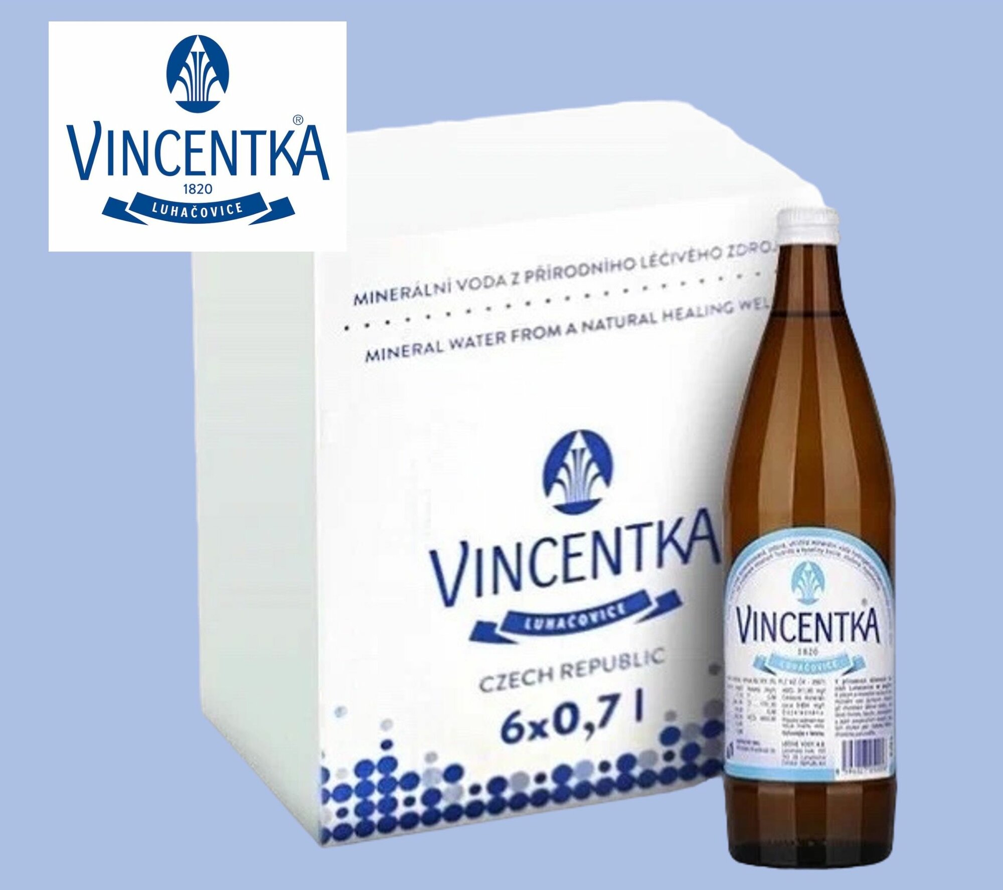 Вода минеральная лечебная Vincentka (Винцентка) 0,7 л х 6 шт. газированная, стекло
