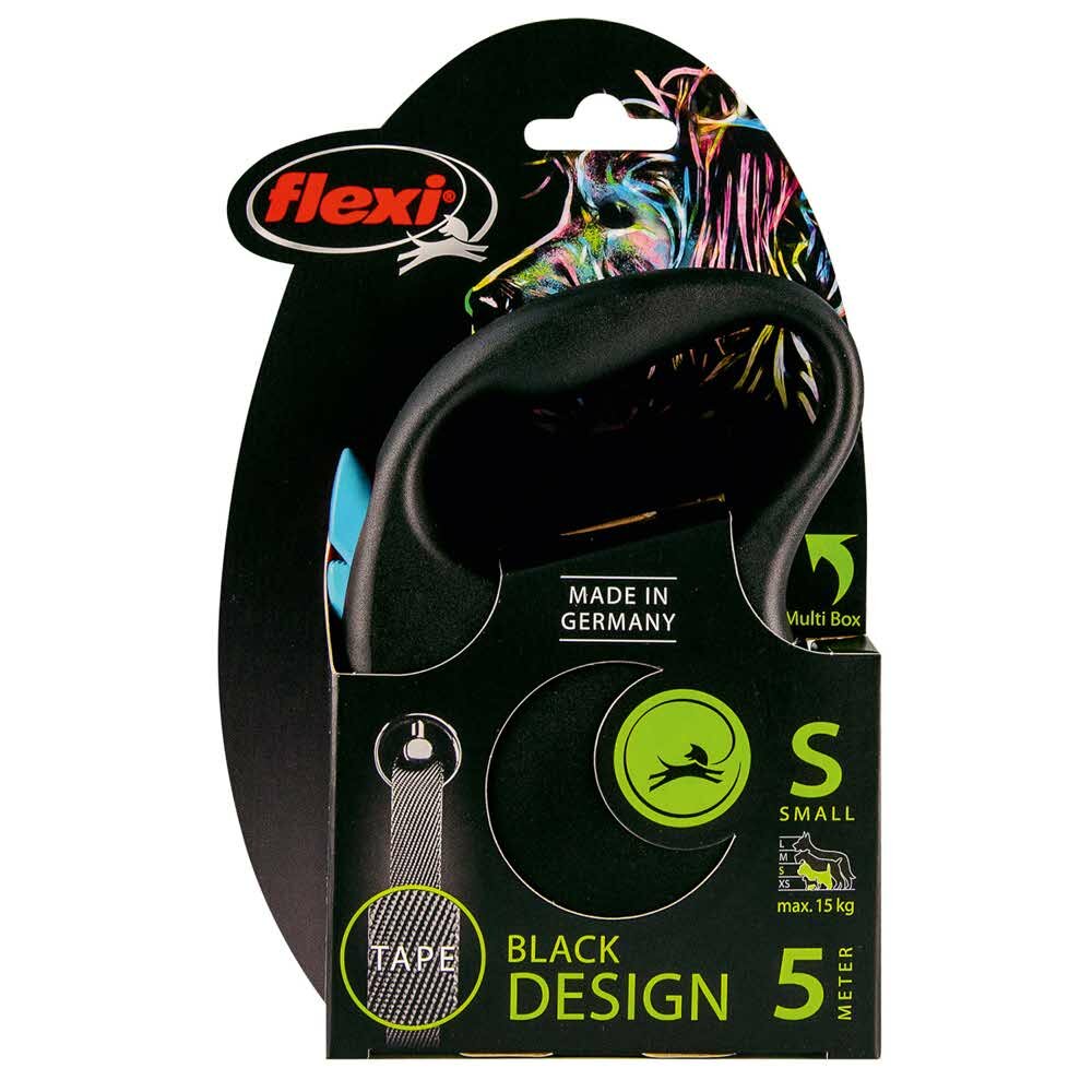 Flexi рулетка Black Design S (до 15 кг) 5 м лента черный/синий — фото 1
