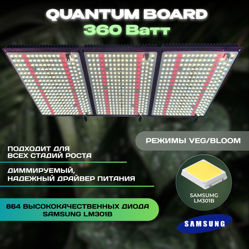 Фитосветильник Quantum Board 360 Ватт, диоды Samsung LM301B фитолампа для растений