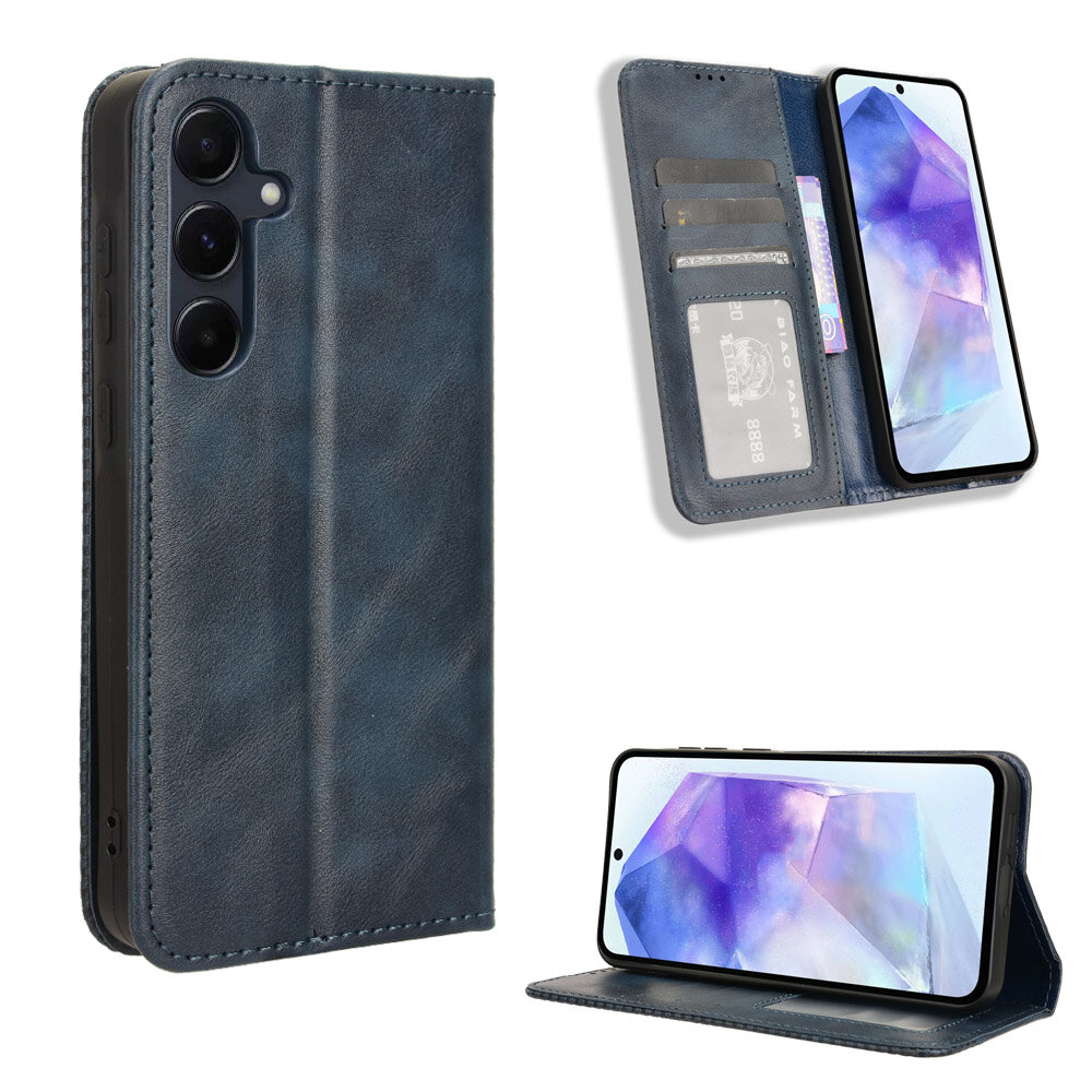 Чехол книжка для Samsung Galaxy A55 (5G) с магнитом и отделением под карты / Самсунг Галакси A55 (5G) (синяя) — фото 1