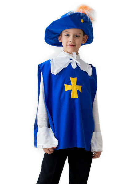 Костюм Мушкетер детский (жакет шляпа воротник манжеты) размер 122-134 см