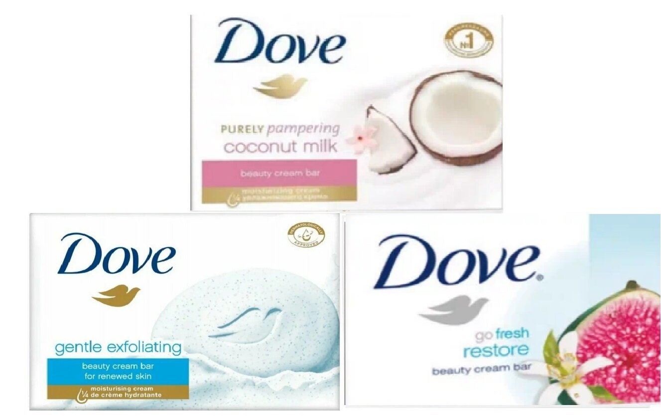 Набор крем-мыла Dove Кокос, Инжир, Отшелушивающее 3 шт по 135 г