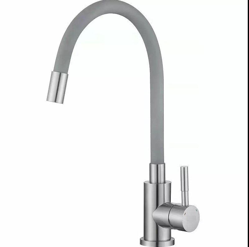 Смеситель для кухни, мойки Solone EZA4-F090GY с гибким силиконовым изливом, кран на кухню, серый