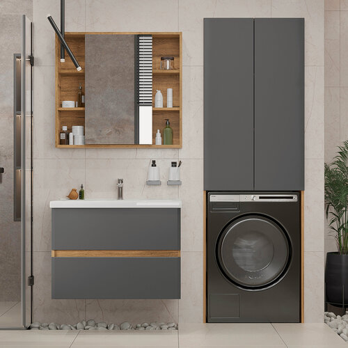 Изображение товара Шкаф напольный SanStar Модена для стиральной машины для ванной комнаты Дуб вотан, графит софт