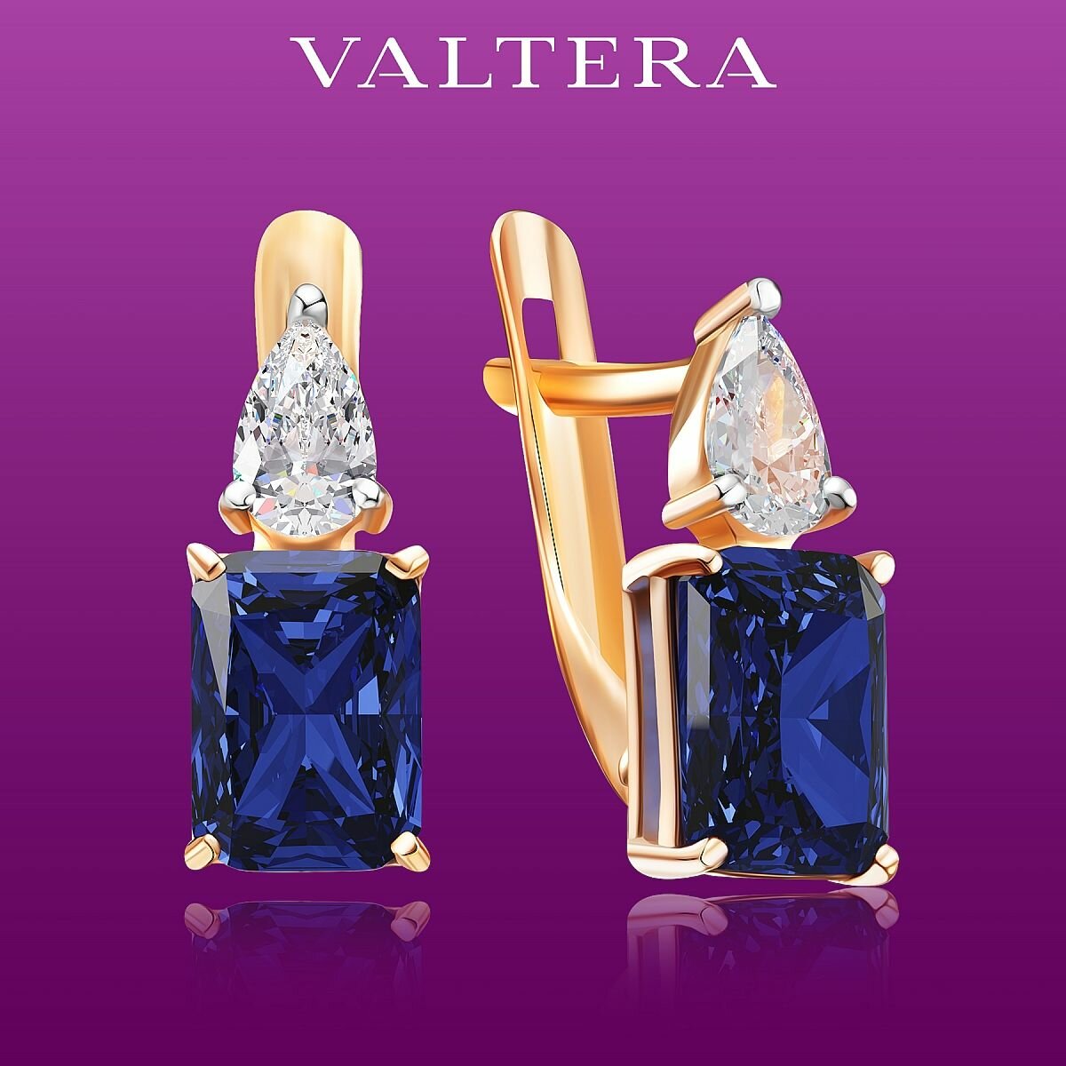 Серьги VALTERA, серебро, 925 проба, золочение, фианит, , золотистый