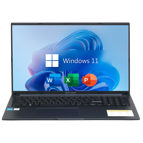 17.3" Ноутбук ASUS VivoBook 17X 2024, IPS, Intel Core i3-1315U (6 ядер, до 4.50 ГГц), RAM 24 ГБ, SSD 1 ТБ, Intel UHD Graphics, Windows 11 Pro + Office 2021 Pro Plus, Русская раскладка, Сканер отпечатка пальца + Сумка + Мышка синий, темный, синий