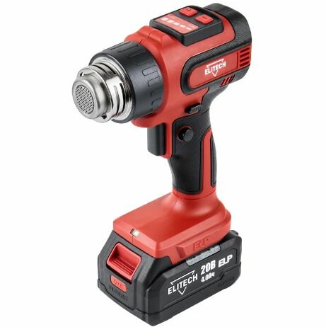 Фен технический ELITECH ТВА 20СЛ5 E2207.010.01 аккумуляторный (20В, 1х4.0Ач, 200л/м, 300-550грС, чемодан, 1.3кг, LED, 4 насадки)