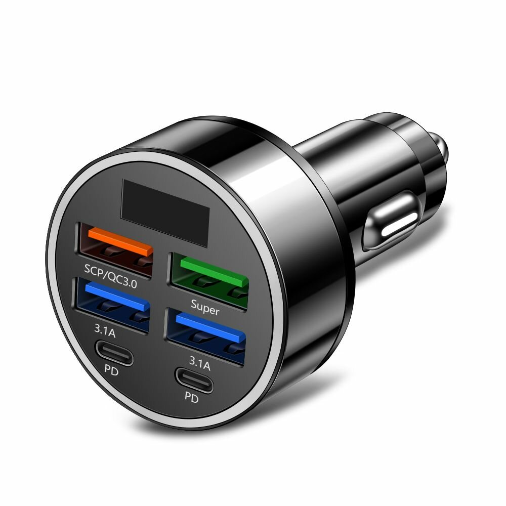 Быстрая зарядка 100W для прикуривателя 6 портов. Автомобильное зарядное устройство