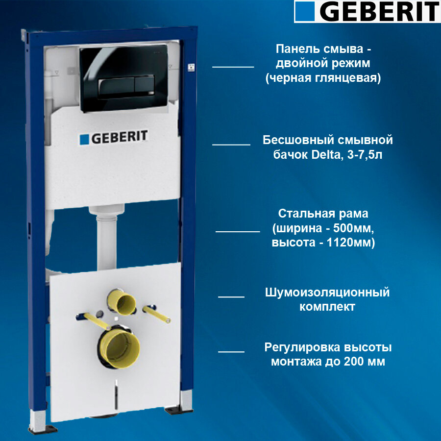 458.128. DW.1 GEBERIT Duofix инсталляция сет 3 в 1 для подвесного унитаза H112 с клавишей Delta20