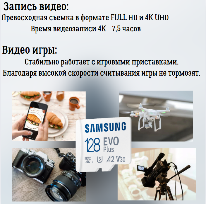 Карта памяти Samsung microSDXC 128GB EVO PLUS microSDXC Class 10 UHS-I, U3 + SD адаптер MB-MC128SA/EU - фото №2