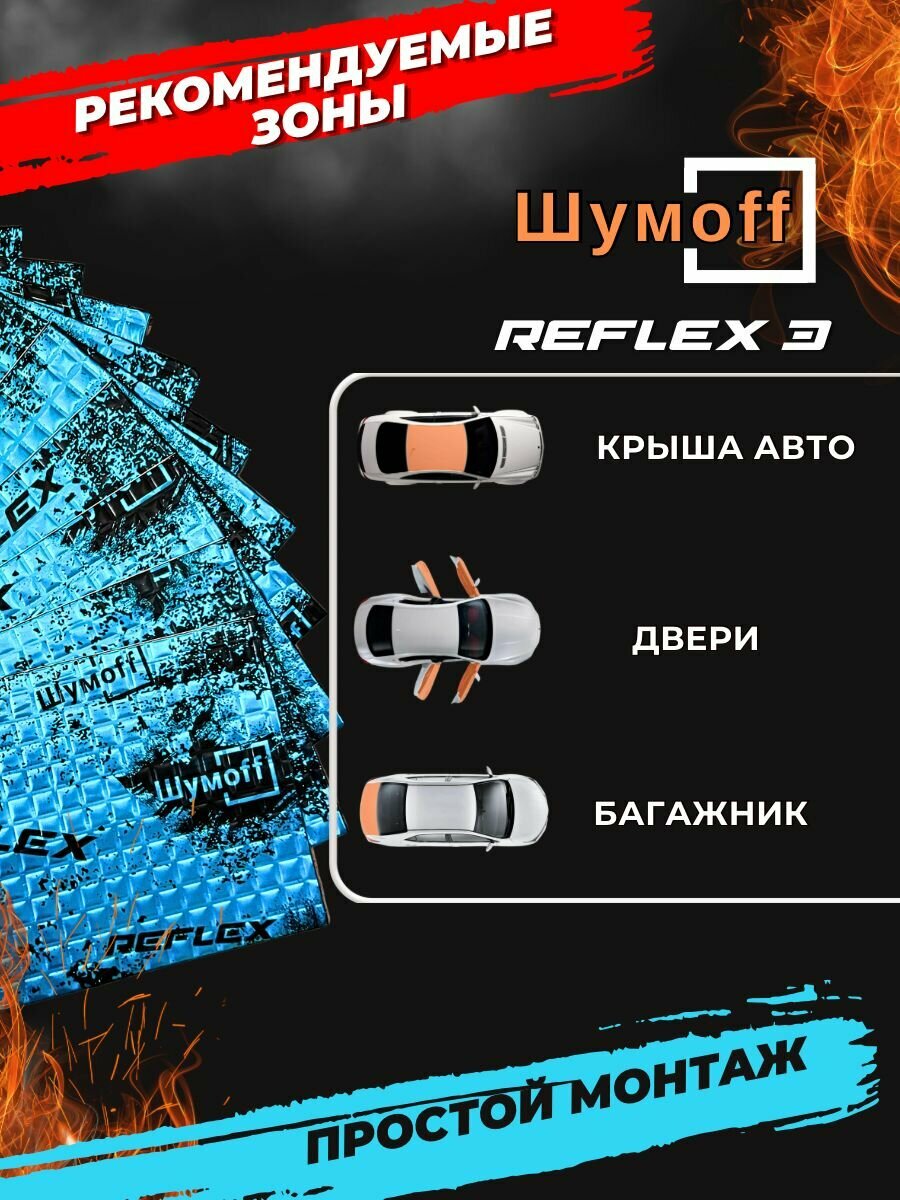 Виброизоляция Шумофф Reflex 3 (20 листов 2,7мм) 37,5х23см шумоизоляция для авто — фото 1