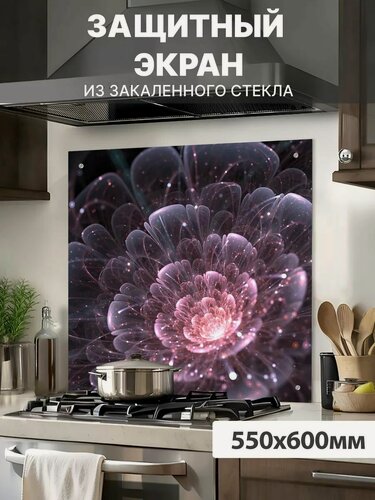 Изображение товара Защитный экран от брызг на плиту 600х550х4мм. Стеновая панель для кухни из закаленного стекла. Фартук для кухни на стену