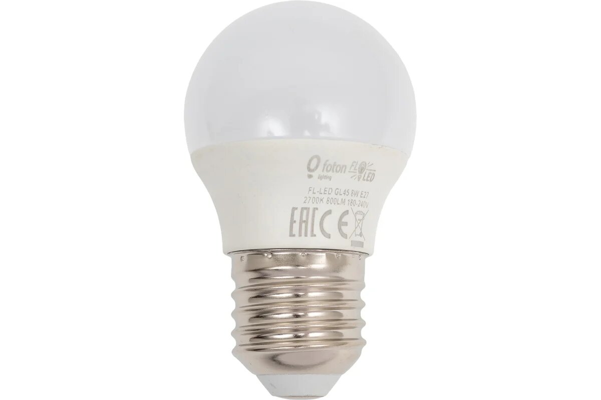 Лампа шарик FL-LED GL45 8W E27 2700К 220V 800Лм 45x80мм FOTON_LIGHTING 615404