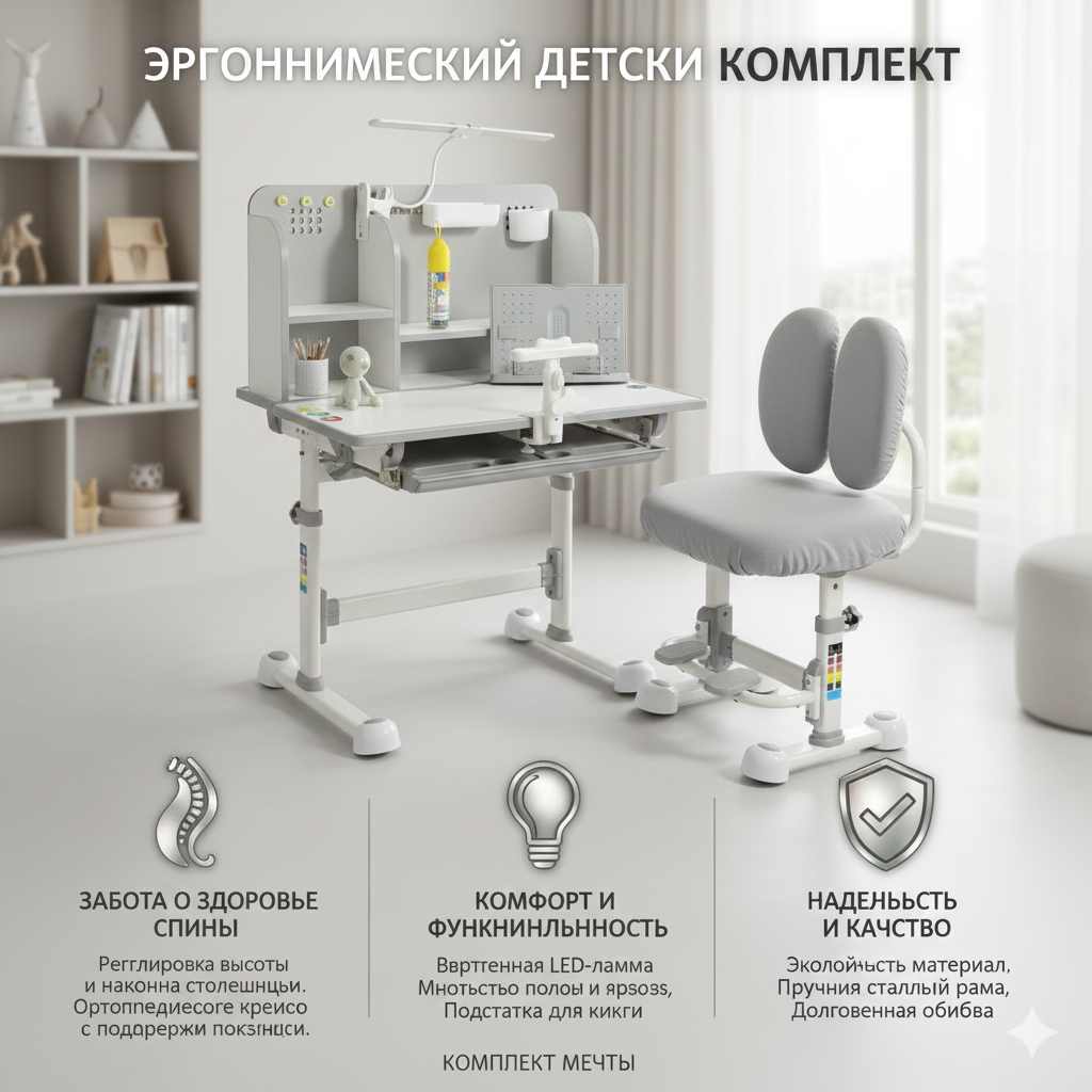 Парта трансформер+ кресло в комплекте, Комплект детского стола и стульчиков, регулируемая высота