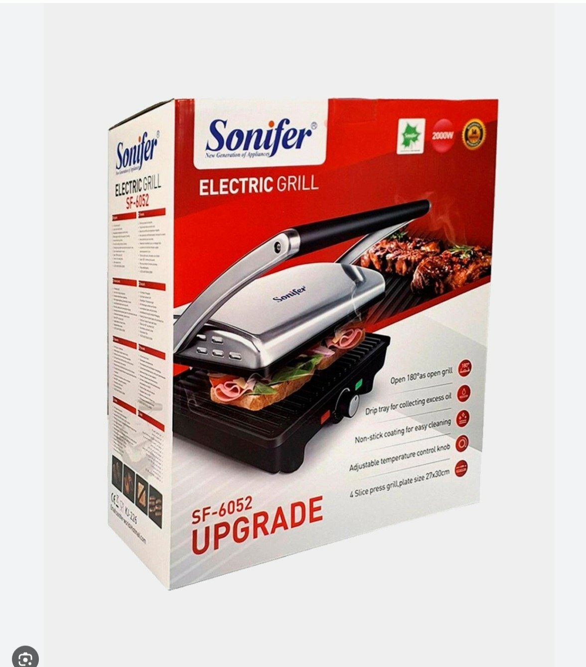 Гриль-тостер Sonifer SF-6052, мощность 2000Вт, антипригарное покрытие, защита от перегрева