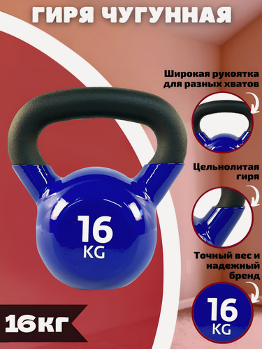 Изображение товара Гиря чугунная цельнолитая с виниловым покрытием SportElite 16 кг