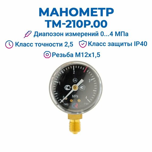 Манометр ТМ-210Р.00 М12х1,5: класс точности-2,5 ацителен росма