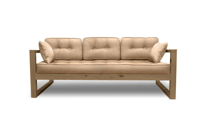 Прямой диван трехместный DEmoku Д-3 ЭТБ-С экокожа(цвет экокожи: бежевый, цвет дерева: холодный серый), механизм Нераскладной, 180х73х79 см