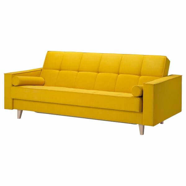 Диван-кровать 3-х местный икеа аскеста , ВxШxГ 90x216x108 см, обивка: текстиль шифтебу желтый