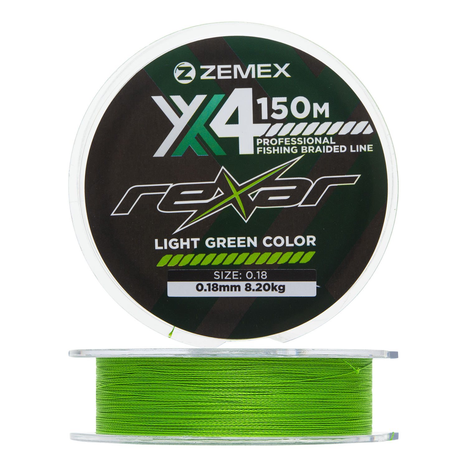 Плетеный шнур для рыбалки Zemex Rexar X4 0,18мм 150м (light green)